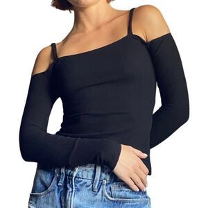 Reformation Black Crop Top Stretch Ribbed Size S